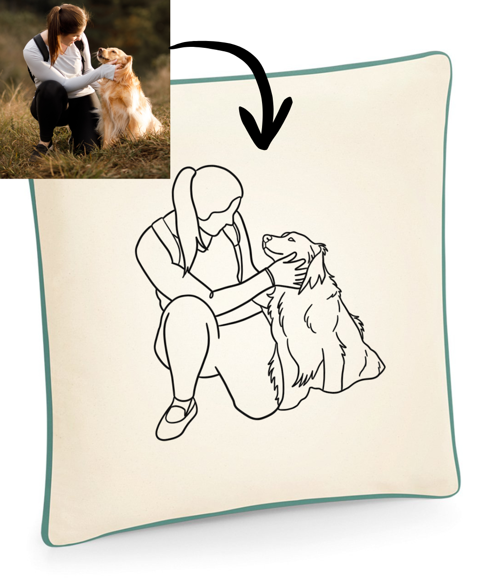 Personalised Embroidered Portrait Cushion - Line Art from Your Photo