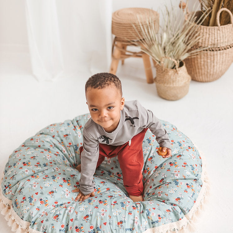 MINICAMP Large Floor Pillow in Mint and Floral Pattern - Flossie & George