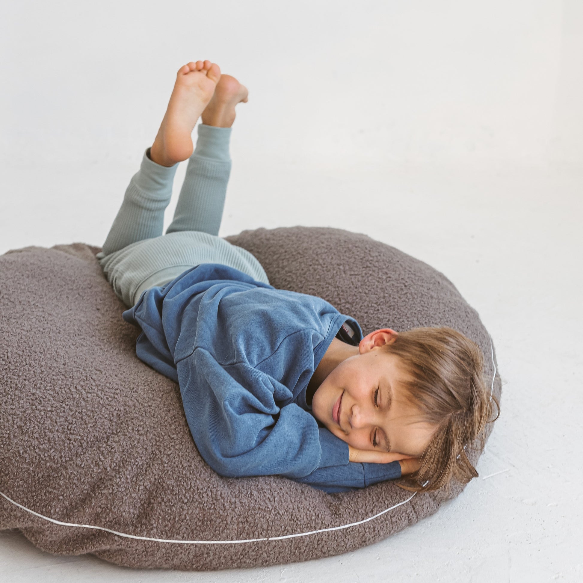 MINICAMP Boucle Fabric Kids Floor Cushion in Grey - Flossie & George