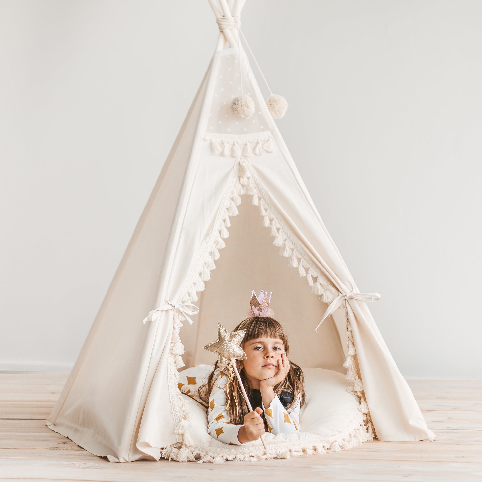 MINICAMP Large Floor Cushion with Tassels in Ecru - Flossie & George